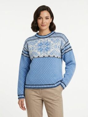 Hanna Andersson Crewneck Sweater Vintage Snowflake Fair Isle Cotton Blue L
